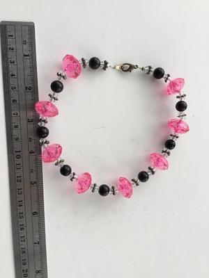 Pink and black beaded choker necklace
