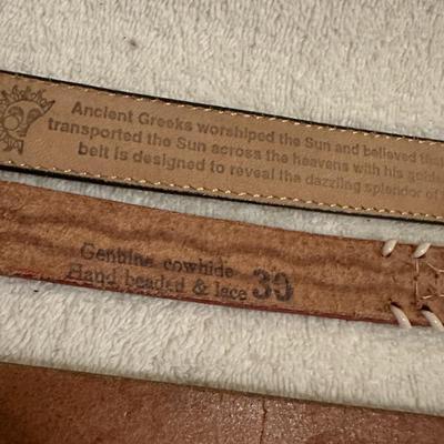 3 Mens Belts, Leather, Western, Beaded, Size 30 (B1)