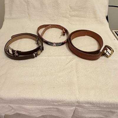 3 Mens Belts, Leather, Western, Beaded, Size 30 (B1)