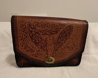 Vintage Mexican Tooled Leather Handbag with Strap (B1)