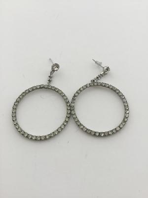 Silver tone rhinestone hoop earrings