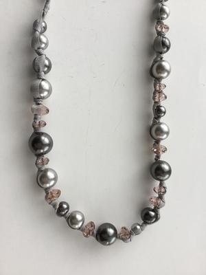 Gray ribbon beaded necklace