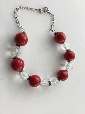 Red and clear beaded choker necklace
