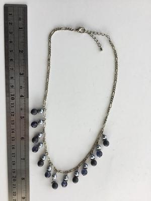 Silver tone black and blue fashion beaded necklace