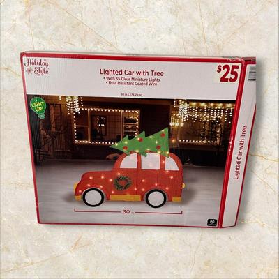 Christmas- Lighted Car with Tree Yard Decor; Tested/Works