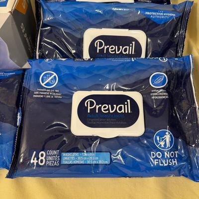 Personal Care Items Lot- Prevail Washcloths, Box of Latex Gloves