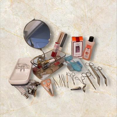 Nails Assorted Lot with Magnifying Mirror, Scissors, Polish, Tweezers++