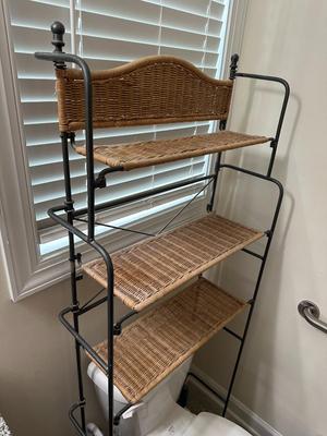 Over the Commode Wicker and Metal Shelf
