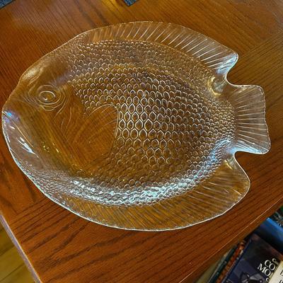 4 Glass Fish Platters/Plates 15" Long