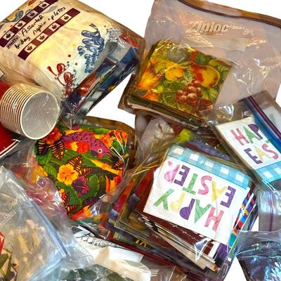 Lot of Lots of Napkins Mostly in Baggies, Leftovers/Opened Packs, and Some Cups