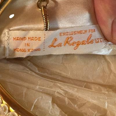 La Regale Beautiful White Beaded Evening Bridal Clutch with Chain