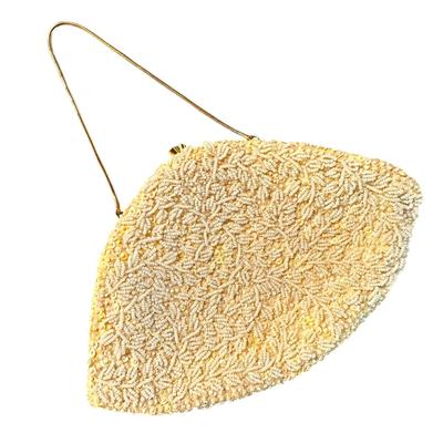 La Regale Beautiful White Beaded Evening Bridal Clutch with Chain