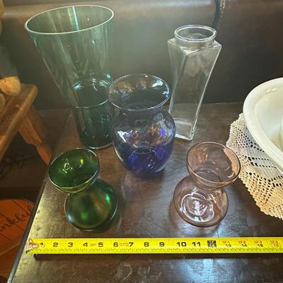 5 Glass Vases, Various Colors