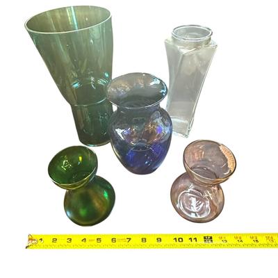 5 Glass Vases, Various Colors