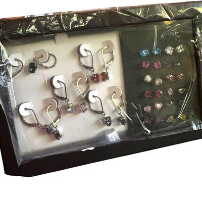 Earring Box Chock Full of Colorful Studs & Dangling Earrings