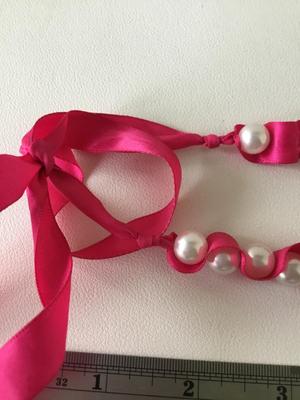 Pink faux beaded ribbon necklace