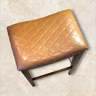 Pair of Solid Wood, Brown Quilted Saddle Bar Stools with Nail Head Trim