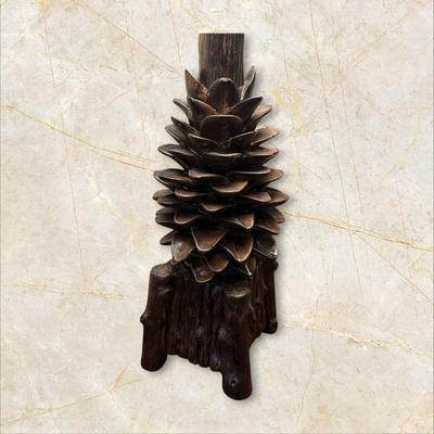 Rustic Pinecone and Log Style Base Lamp with a Leather Look Laced Shade Choice #2