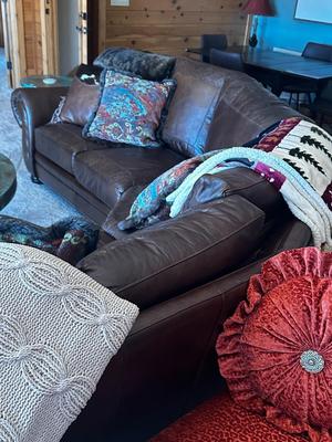 Brown Leather Wrap Around Couch (LR2)