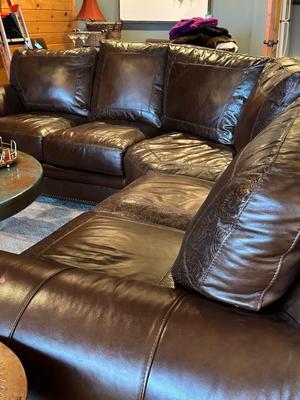Brown Leather Wrap Around Couch (LR2)