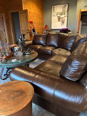 Brown Leather Wrap Around Couch (LR2)