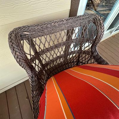 Wicker Porch Swivel Glider Chair with Ottoman and Orange Cushions #1