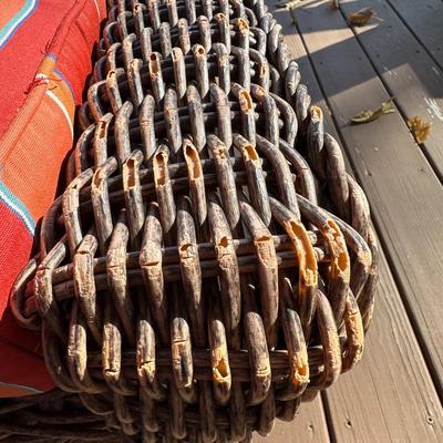 Wicker Porch Swivel Glider Chair with Ottoman and Orange Cushions #1