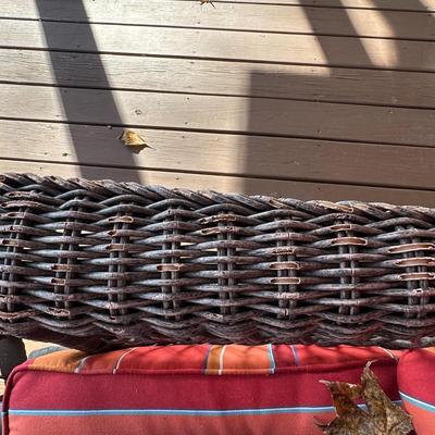 Wicker Porch Swivel Glider Chair with Ottoman and Orange Cushions #1