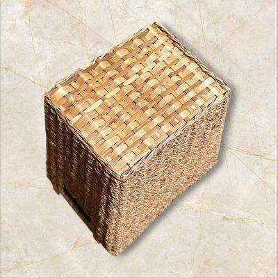 Wicker Waste Basket w Wooden Handles & Woven Base- 11" Tall