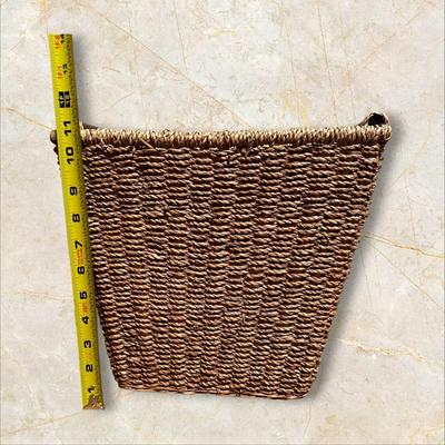 Wicker Waste Basket w Wooden Handles & Woven Base- 11" Tall