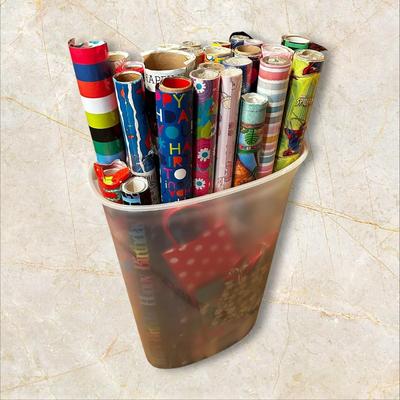 Tub Chock Full of Wrapping Paper Rolls