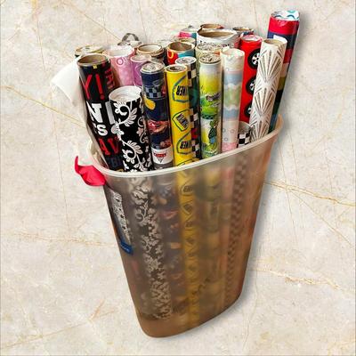 Tub Chock Full of Wrapping Paper Rolls