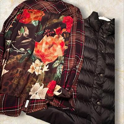 Eddie Bauer Black Puffer Vest XL & Plaid Shirt 1X