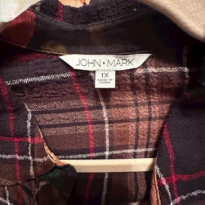 Eddie Bauer Black Puffer Vest XL & Plaid Shirt 1X