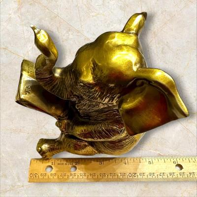 Heavy Brass Elephant Reading Newspaper Decor
