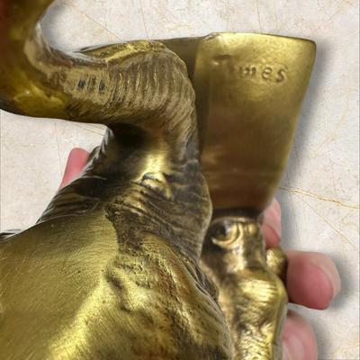 Heavy Brass Elephant Reading Newspaper Decor
