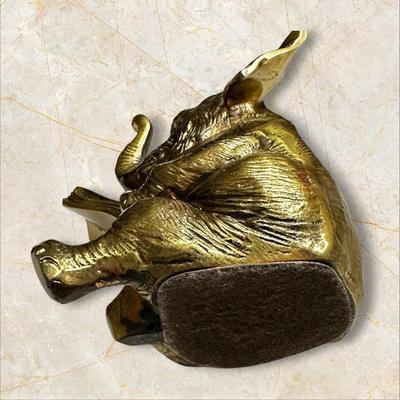 Heavy Brass Elephant Reading Newspaper Decor