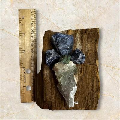 Petrified Wood with Gemstone Cross 4" Tall