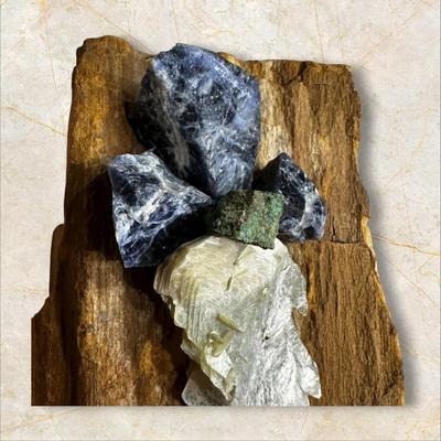 Petrified Wood with Gemstone Cross 4" Tall