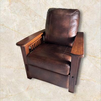Mission Style Full Reclining Recliner Chair with Wood Arms