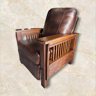 Mission Style Full Reclining Recliner Chair with Wood Arms
