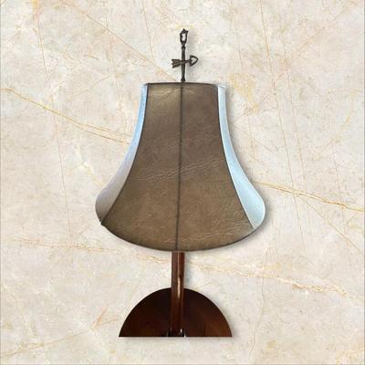 Tall Wooden Lamp with Round Table & Shade