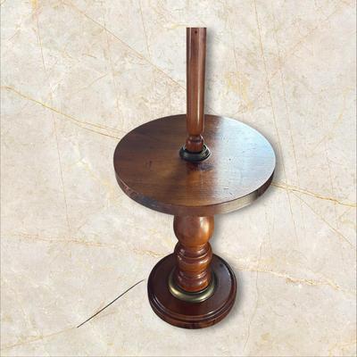 Tall Wooden Lamp with Round Table & Shade