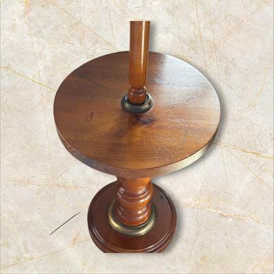 Tall Wooden Lamp with Round Table & Shade