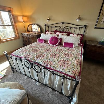 Metal Wrought Iron King Bed Frame w Headboard and Footboard
