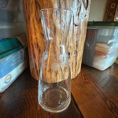 Set of 10 Wine Glasses & Carafe w Etched Pine Cones