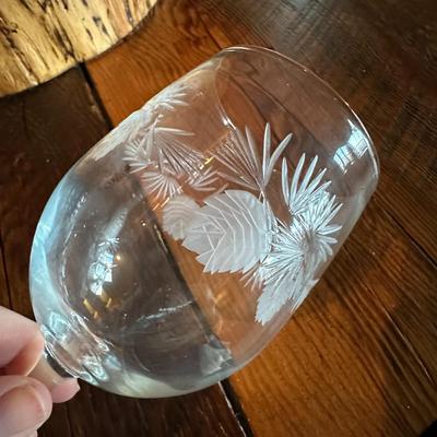 Set of 10 Wine Glasses & Carafe w Etched Pine Cones
