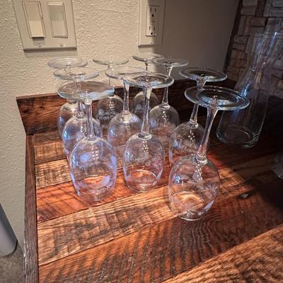 Set of 10 Wine Glasses & Carafe w Etched Pine Cones