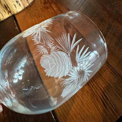Set of 10 Wine Glasses & Carafe w Etched Pine Cones