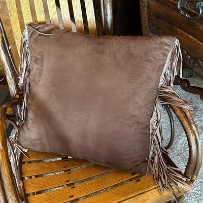 Animal Hide and Leather Throw Pillow with Fringe 20" Square